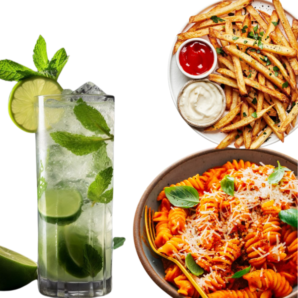 Red Sauce Pasta with Virgin Mojito and Salted Fries